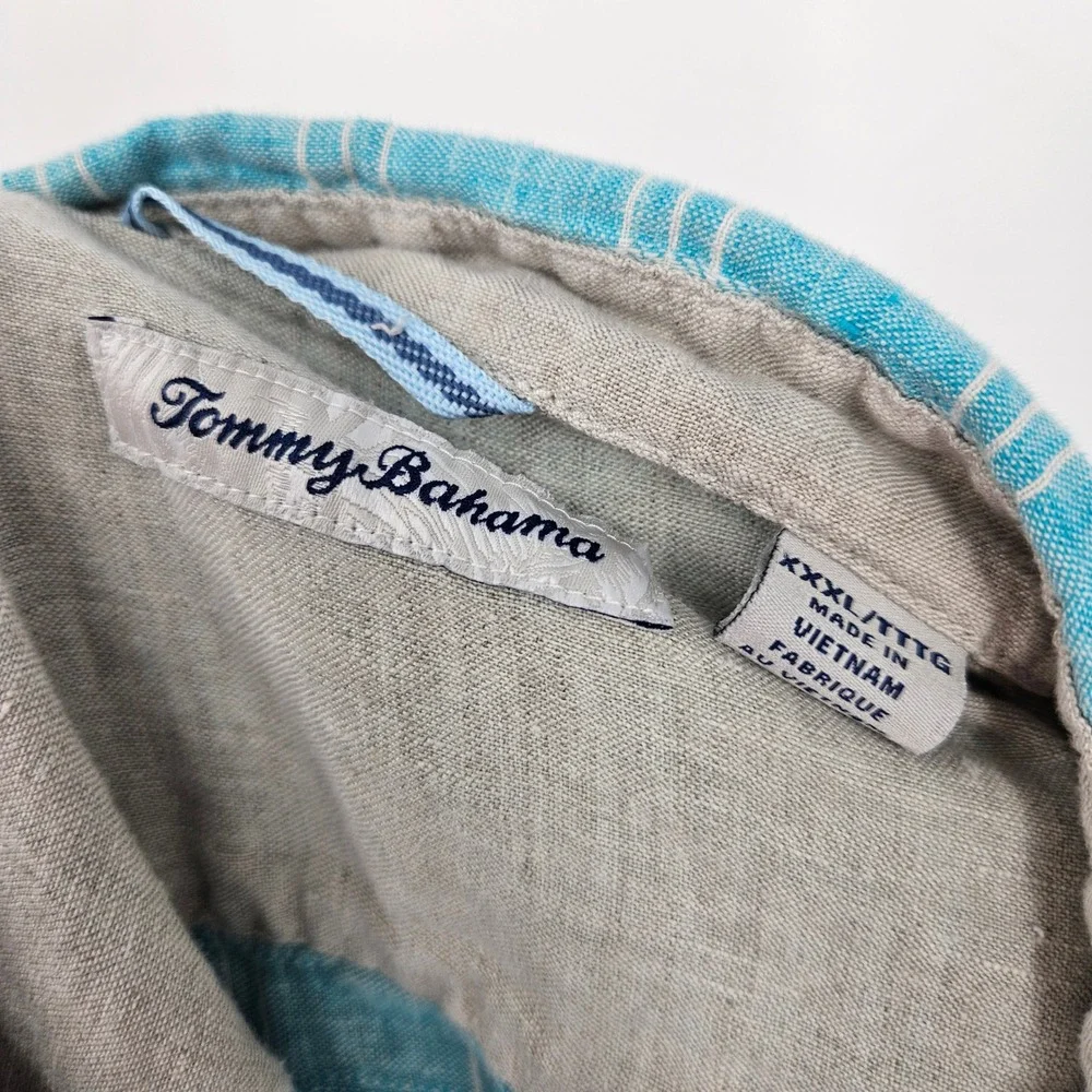 Tommy Bahama Shirt Mens XXXL Linen Long‎ Sleeve Button Up Blue White Check